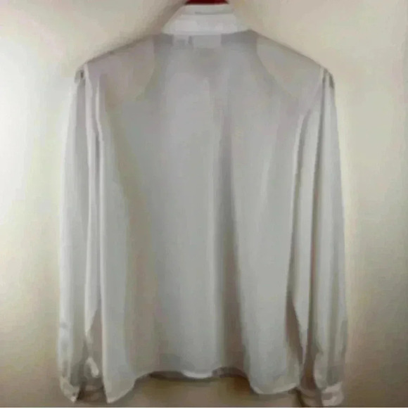 VTG Women's Sz.10 Sheer Puff-Sleeve Blouse White Pleated-Front Victorian - Picture 6 of 6